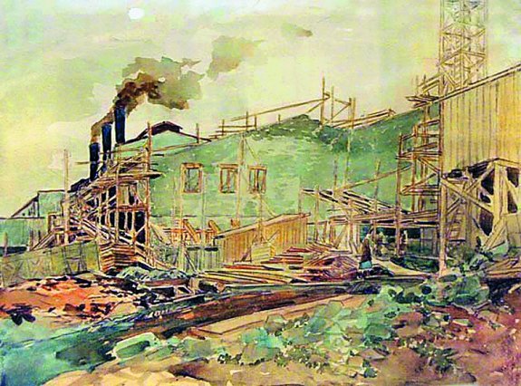 Строительство целлюлозного комбината. Кондопога 1933 -1934 годы. Художник Г. Фогелер 